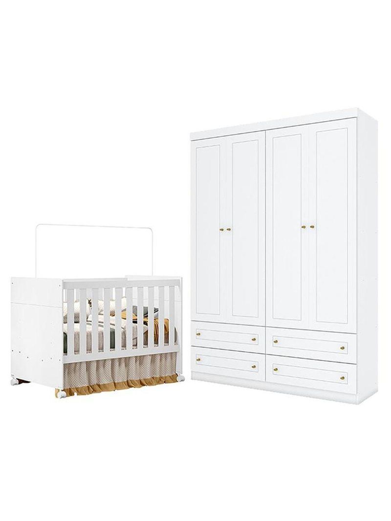 Berço Americano Katatau Branco Acetinado Reller E Guarda Roupa  Americano 4 Portas Branco Hp Henn