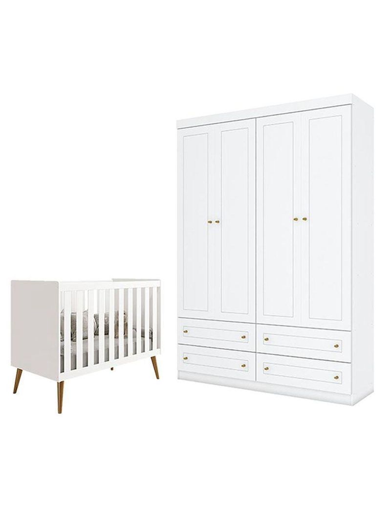 Berço Americano Isis Branco Acetinado Reller Guarda Roupa Infantil Americano 4 Portas Branco Hp Henn