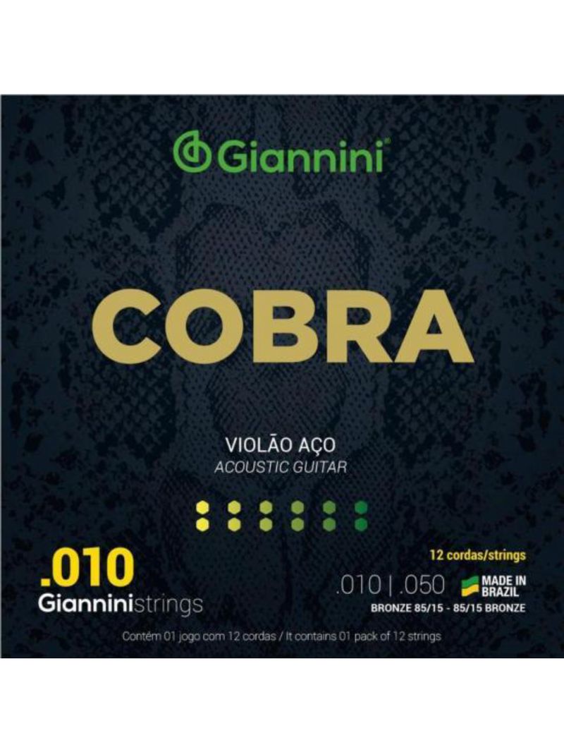 Encordoamento para violão 12 cordas aço 010 série cobra giannini geef12m