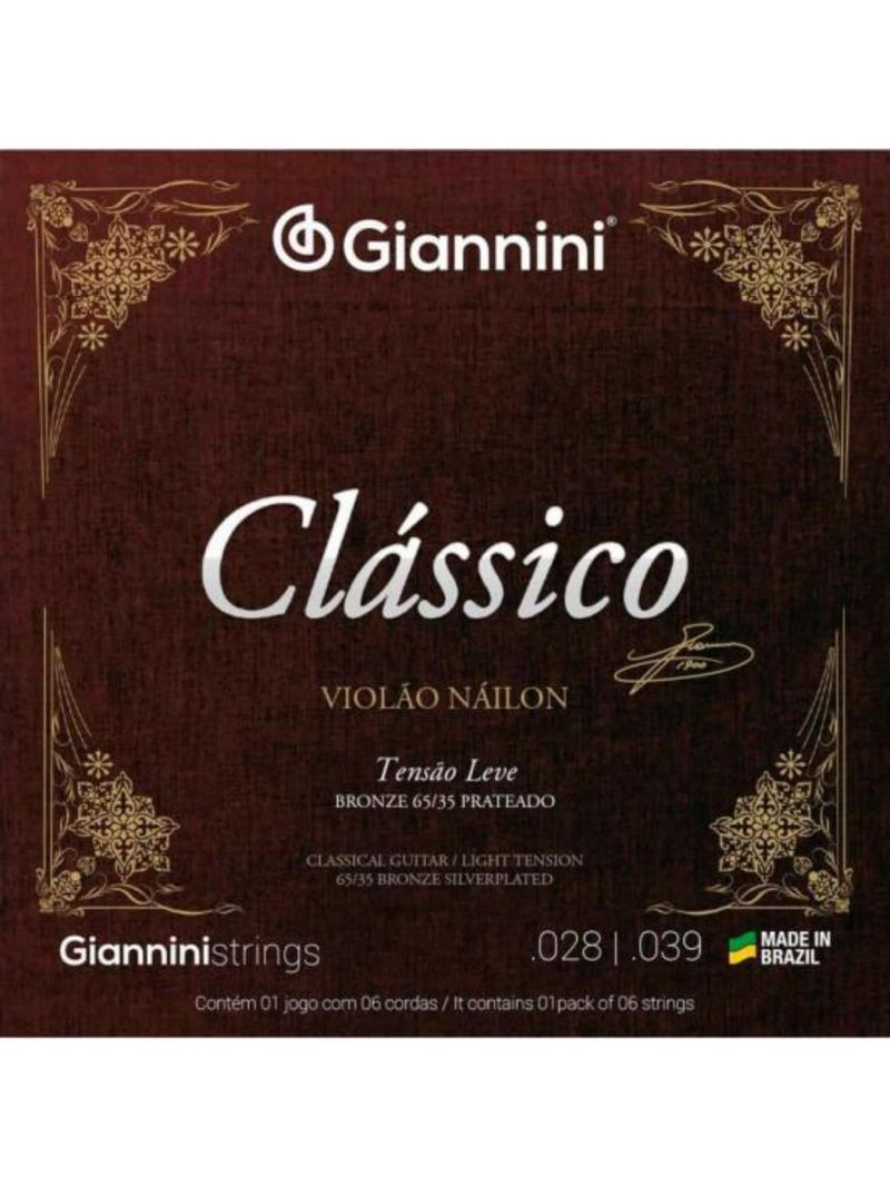 Encordoamento para violão nylon leve série clássico giannini genwpl