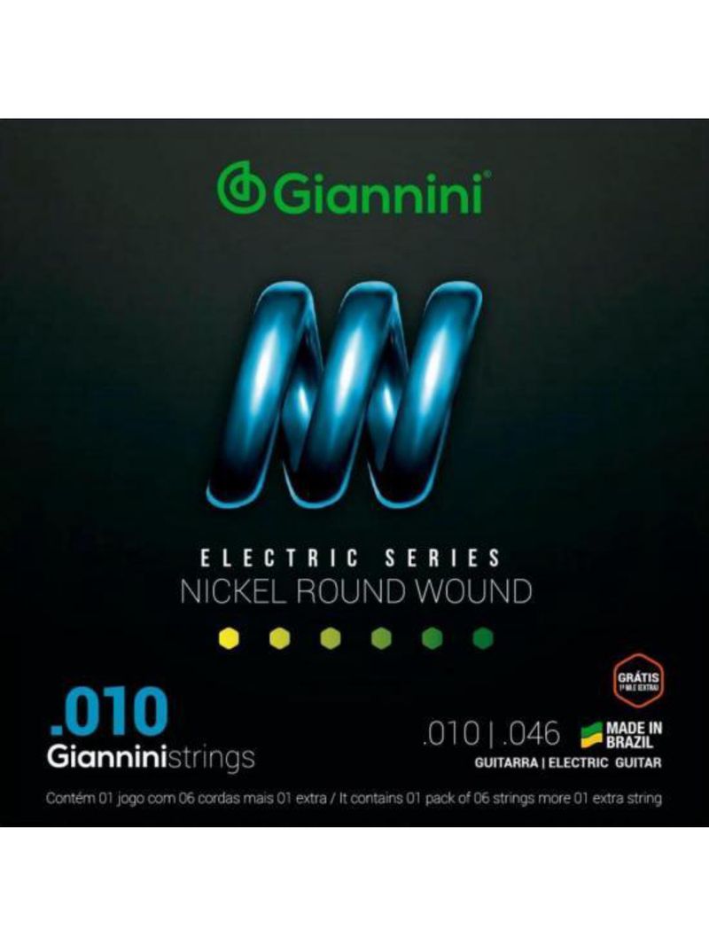 Encordoamento para guitarra 010 niquel round wound giannini geegst10