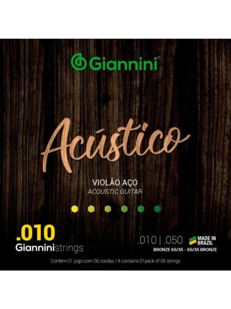 Encordoamento para violão aço 010 giannini geswam acústico bronze 65/35