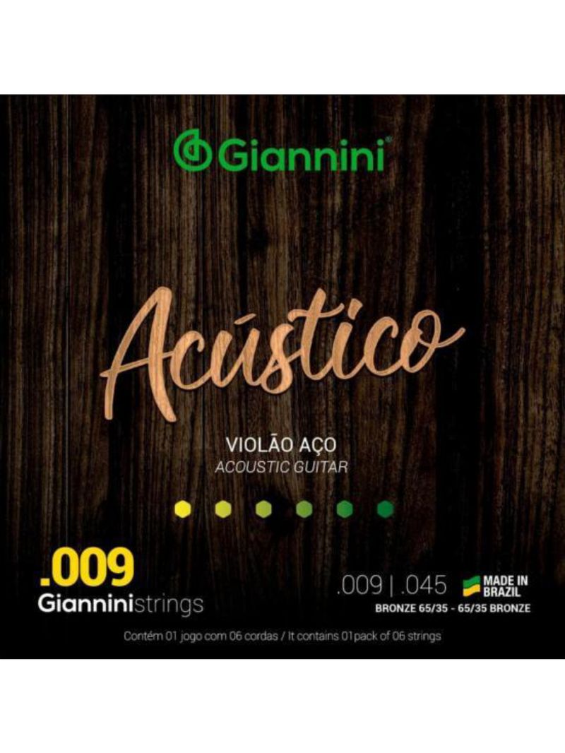 Encordoamento para violão aço 009 giannini geswal acústico bronze 65/35