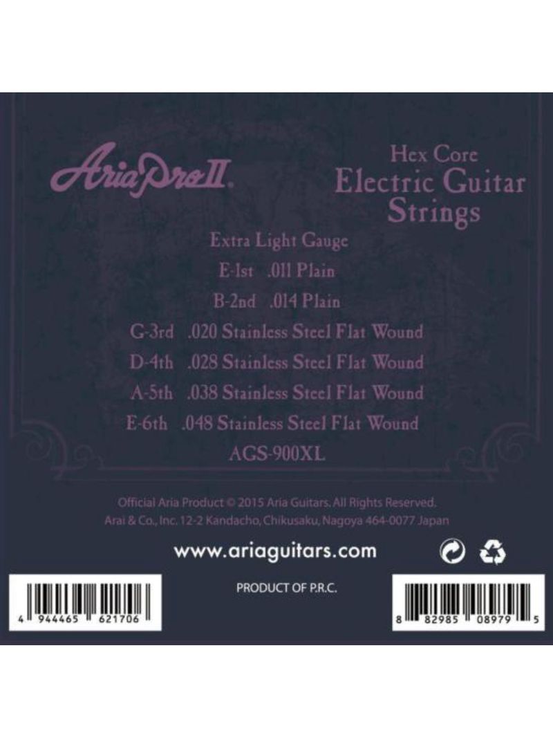 Encordoamento para guitarra flat wound 011 ags900xl aria pro ii