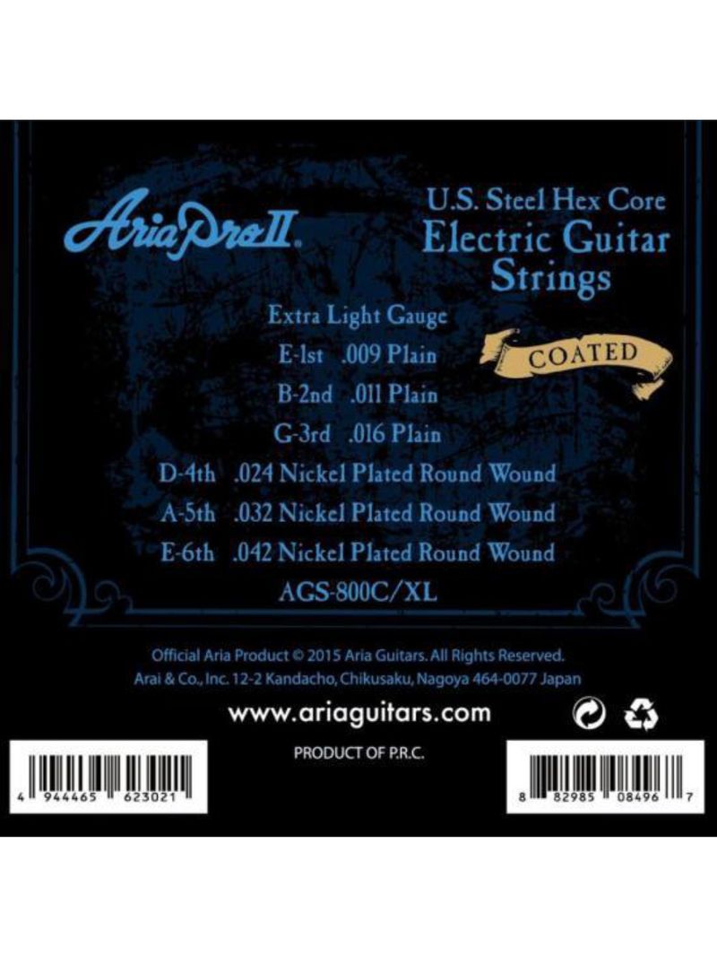 Encordoamento para guitarra coated 009 ags800cxl aria pro ii