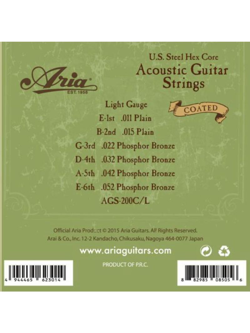 Encordoamento para violão coated 011 phosphor bronze ags200cl aria