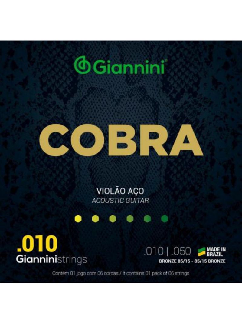 Encordoamento para violão aço 010 série cobra giannini geefle
