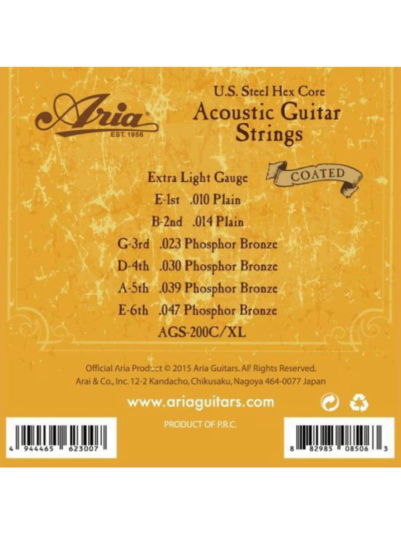 Encordoamento para violão coated 010 phosphor bronze ags200cxl aria