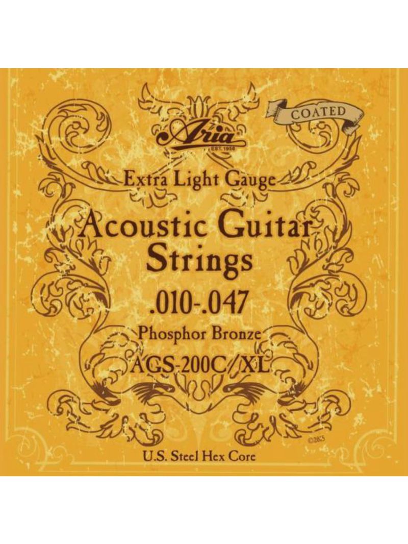 Encordoamento para violão coated 010 phosphor bronze ags200cxl aria