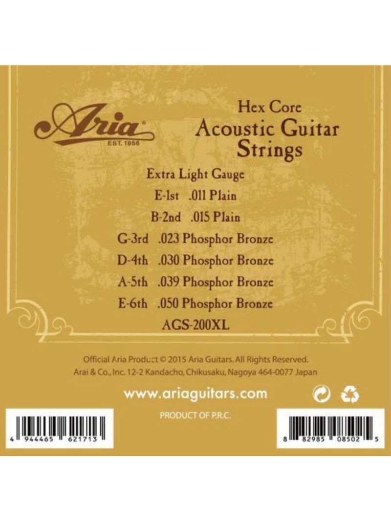Encordoamento para violão 011 phosphor bronze ags200xl aria guitars