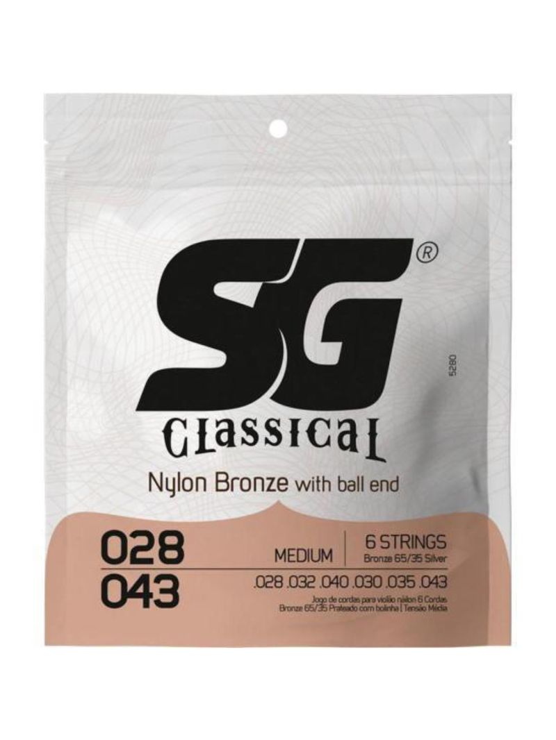 Encordoamento para violão nylon 028 medium com bolinha sg