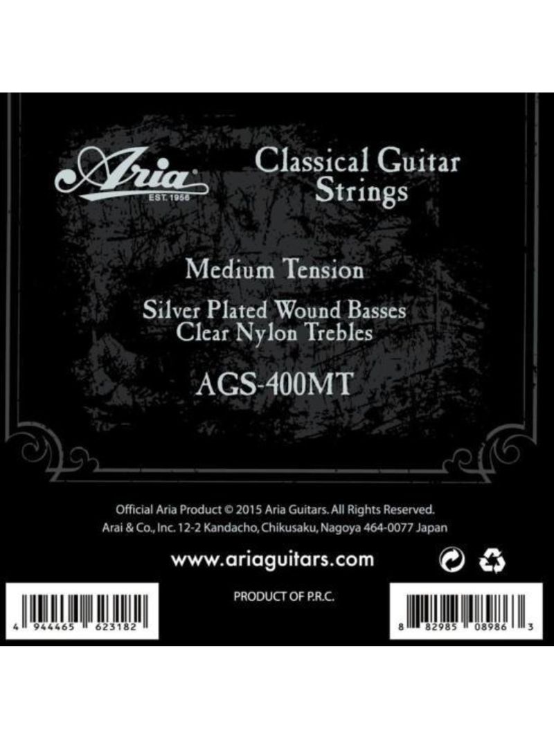 Encordoamento para violão nylon tensão média ags400mt aria guitars