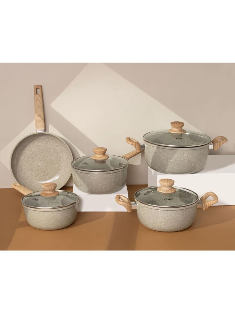 Conjunto panelas 5 peças cerâmica cinza dust oster