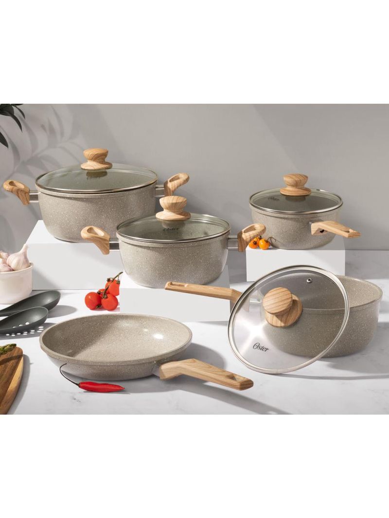 Conjunto panelas 5 peças cerâmica cinza dust oster