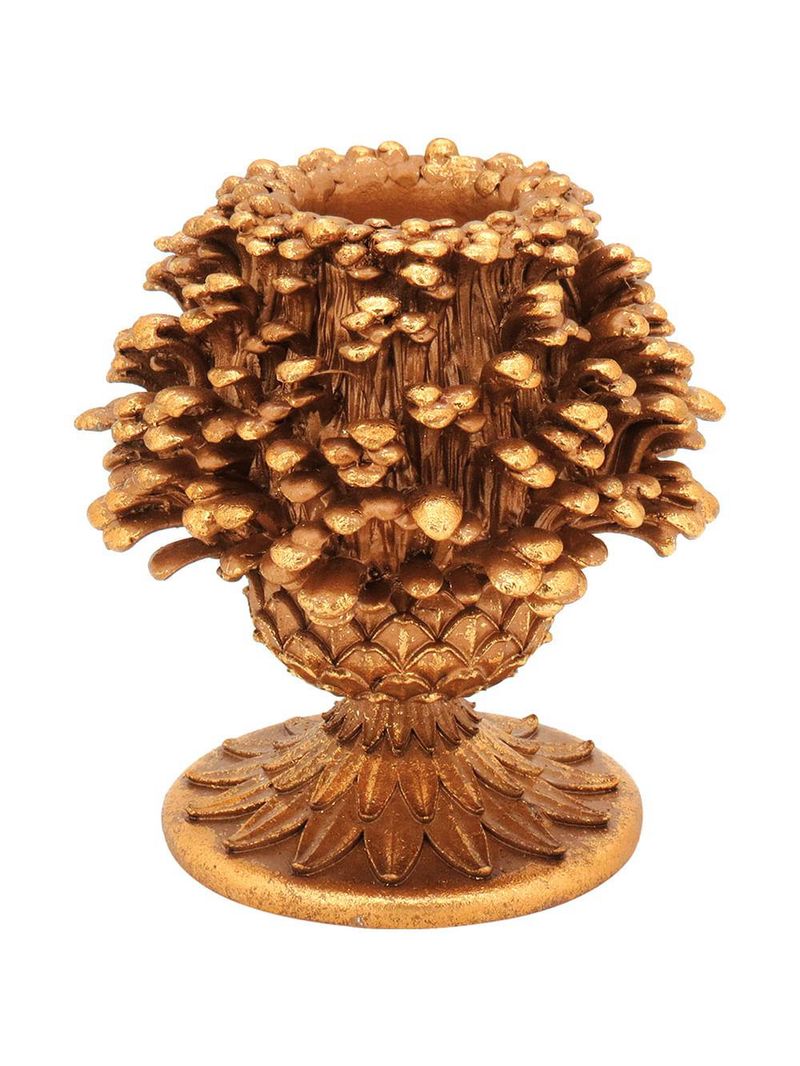 Castiçal resina dourado 14x12x12cm