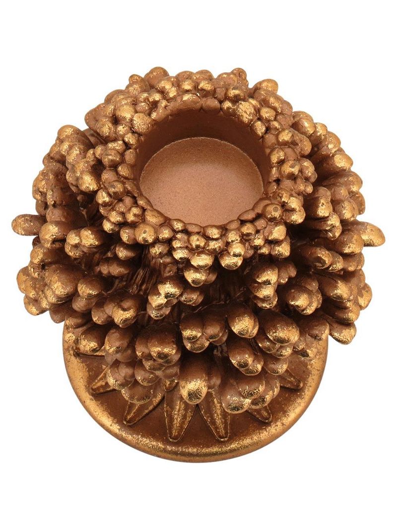 Castiçal resina dourado 14x12x12cm