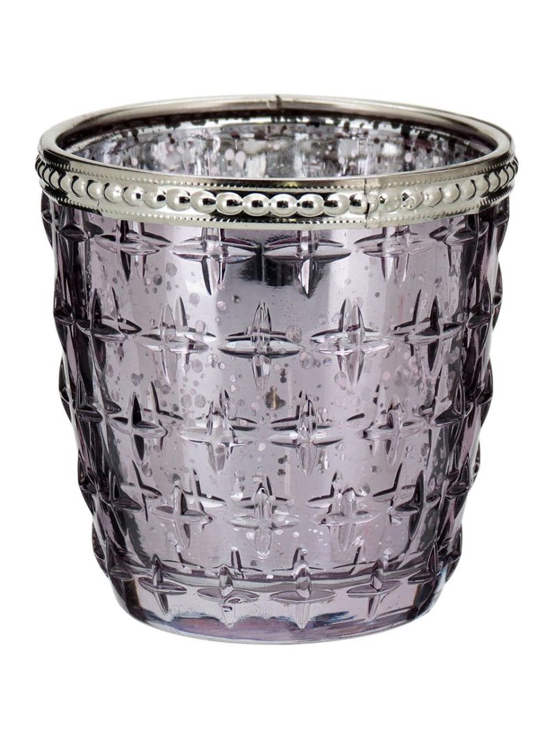 Castiçal lustrado vidro lilás temple 8x8x8cm