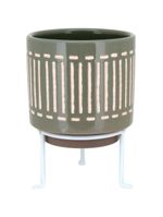 Cachepô com suporte cerâmica cinza bernan 20x14x14cm