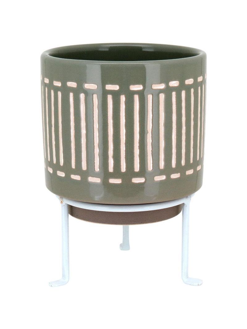 Cachepô com suporte cerâmica cinza bernan 20x14x14cm