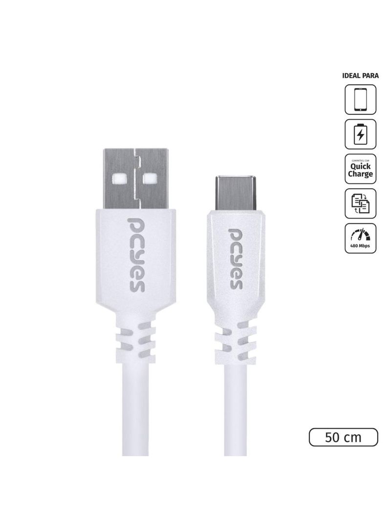 Cabo usb a 20 para tipo c 50cm branco pcyes