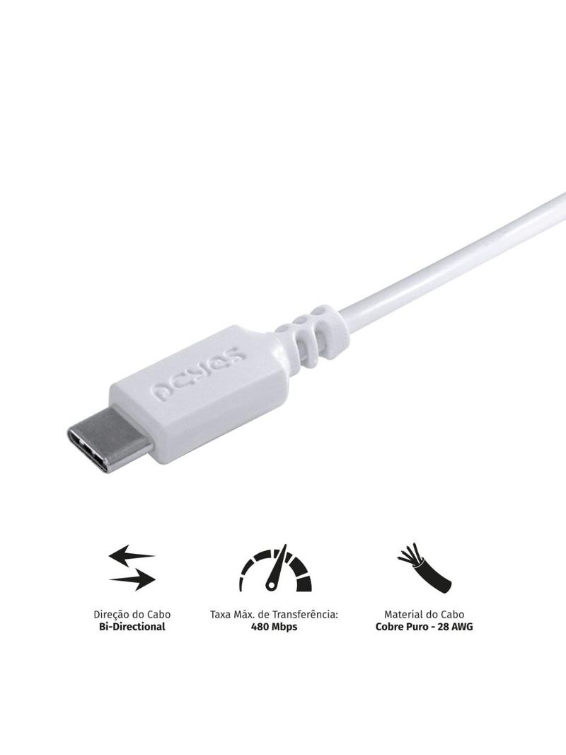 Cabo usb a 20 para tipo c 50cm branco pcyes
