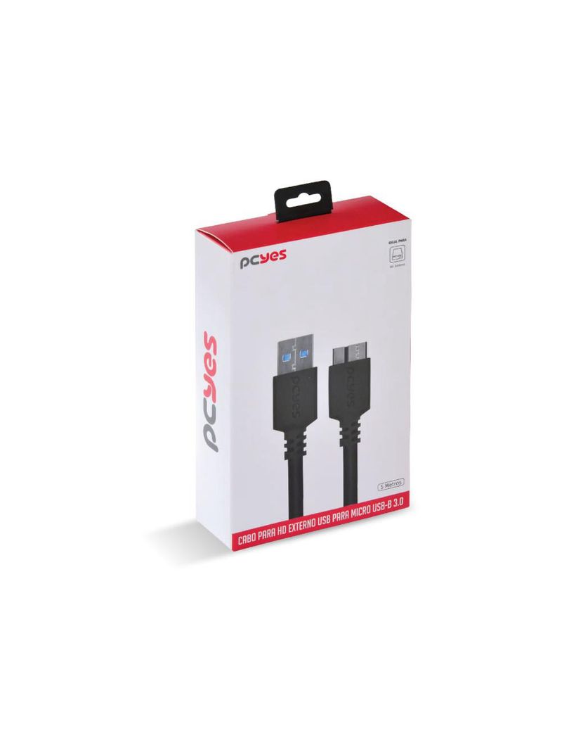 Cabo usb 30 a micro b 5m hd externo cobre 28awg pcyes