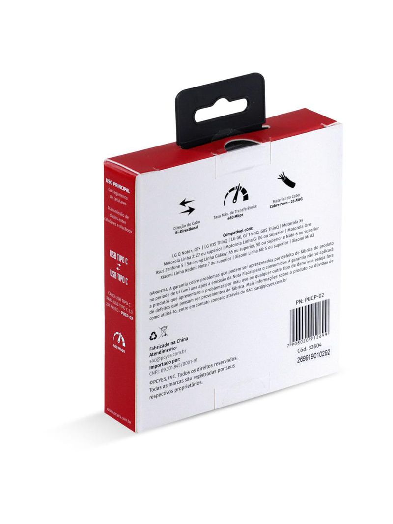 Cabo usb c pcyes pucp02 2m preto