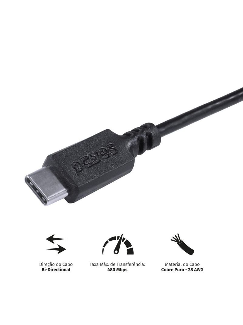 Cabo usb c pcyes pucp02 2m preto