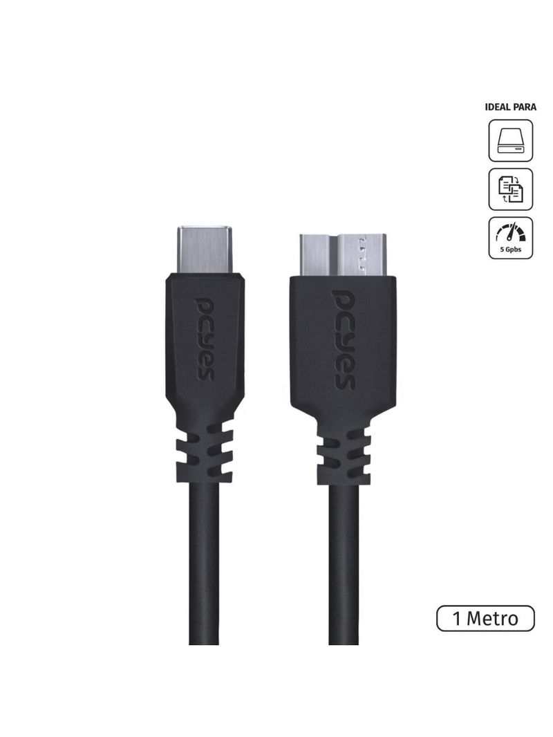 Cabo usb c micro usb b 30 pcyes 1m preto hd externo