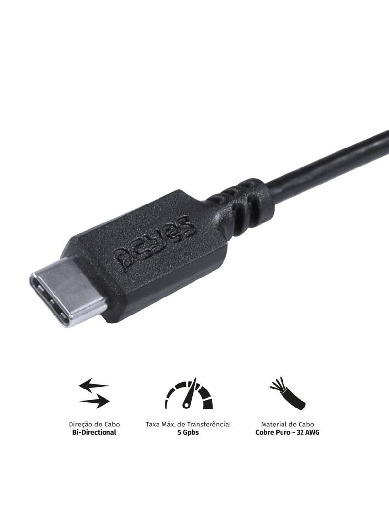 Cabo usb c micro usb b 30 pcyes 1m preto hd externo
