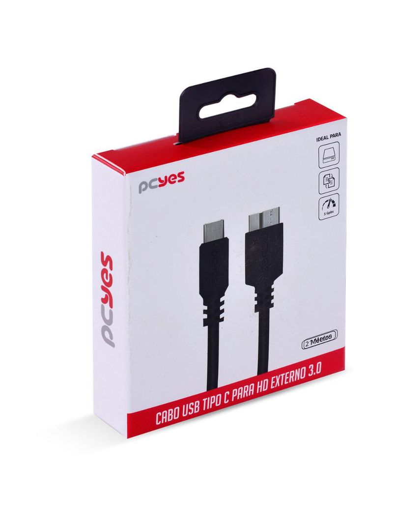 Cabo usb c micro usb b 30 pcyes 1m preto hd externo