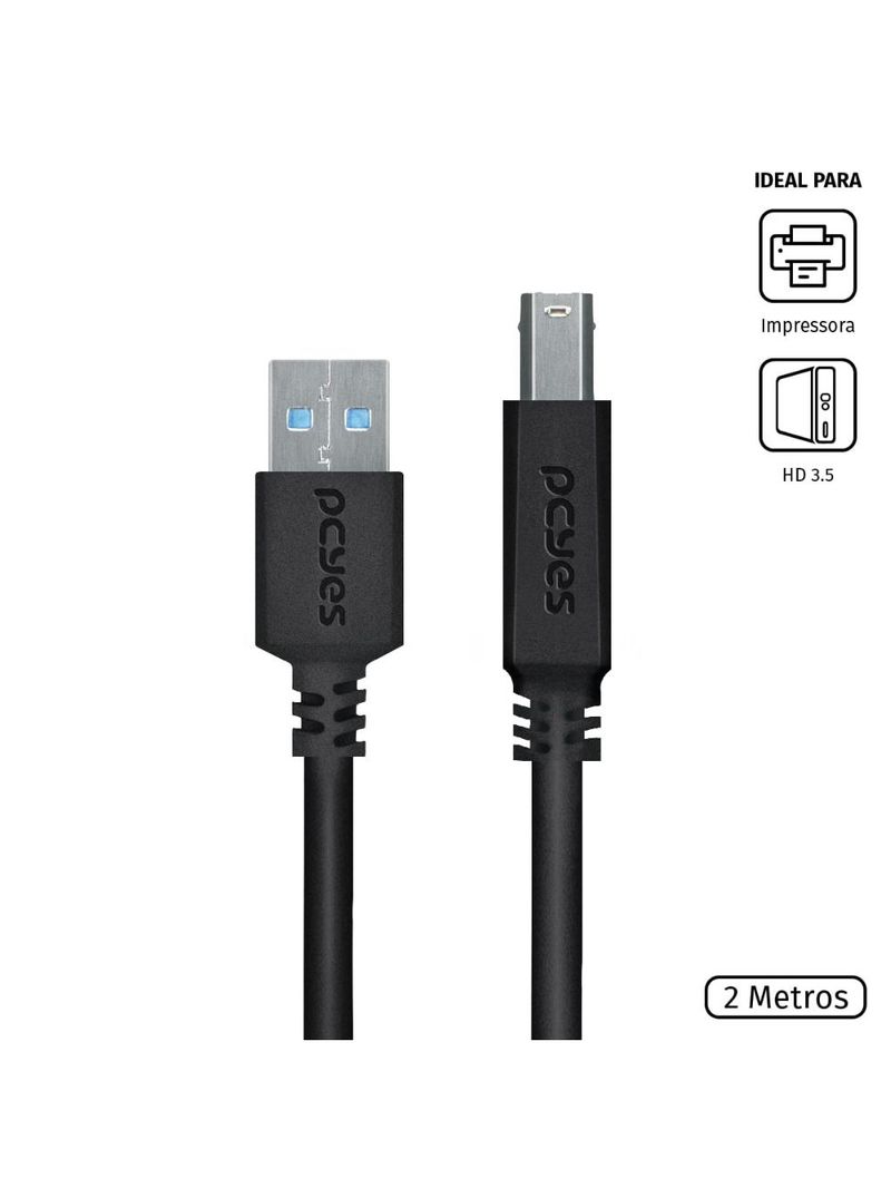 Cabo usb 30 a-b 2m cobre puro impressora hd pcyes