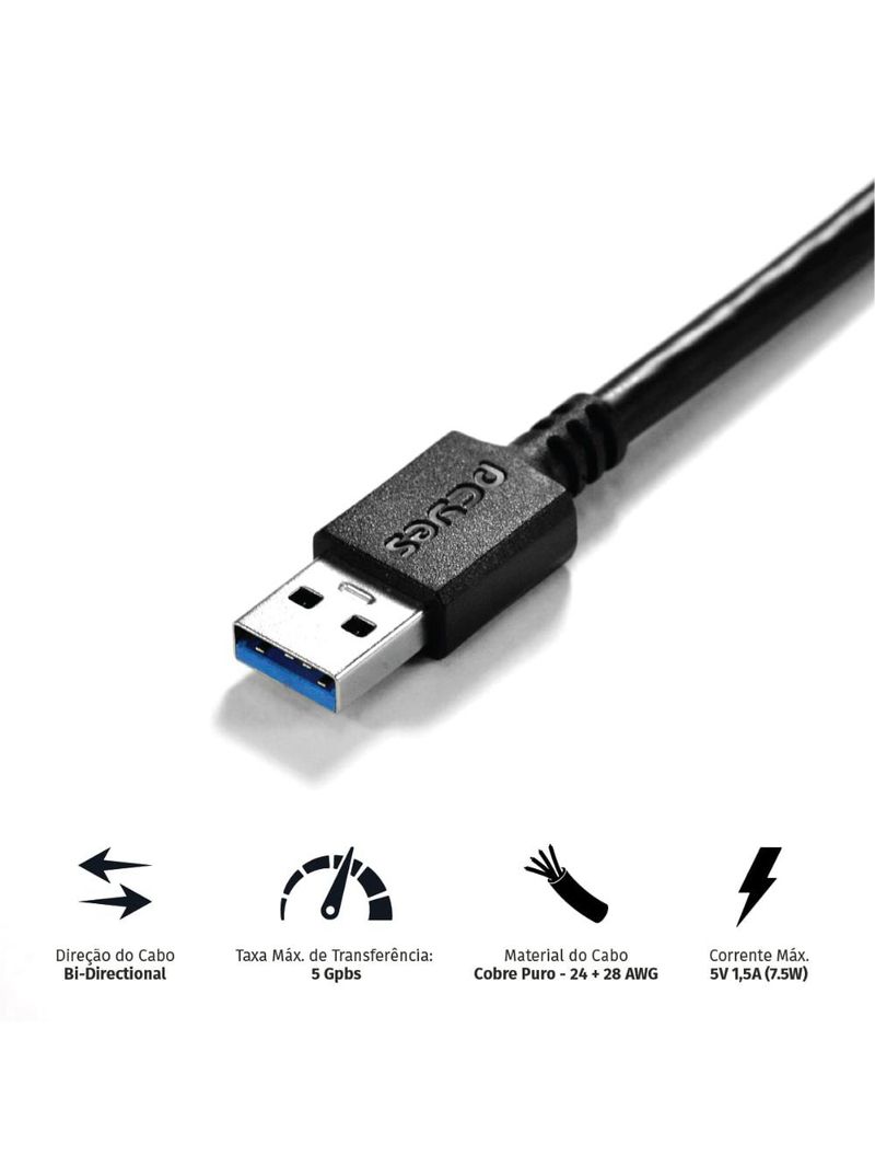 Cabo usb 30 a-b 2m cobre puro impressora hd pcyes