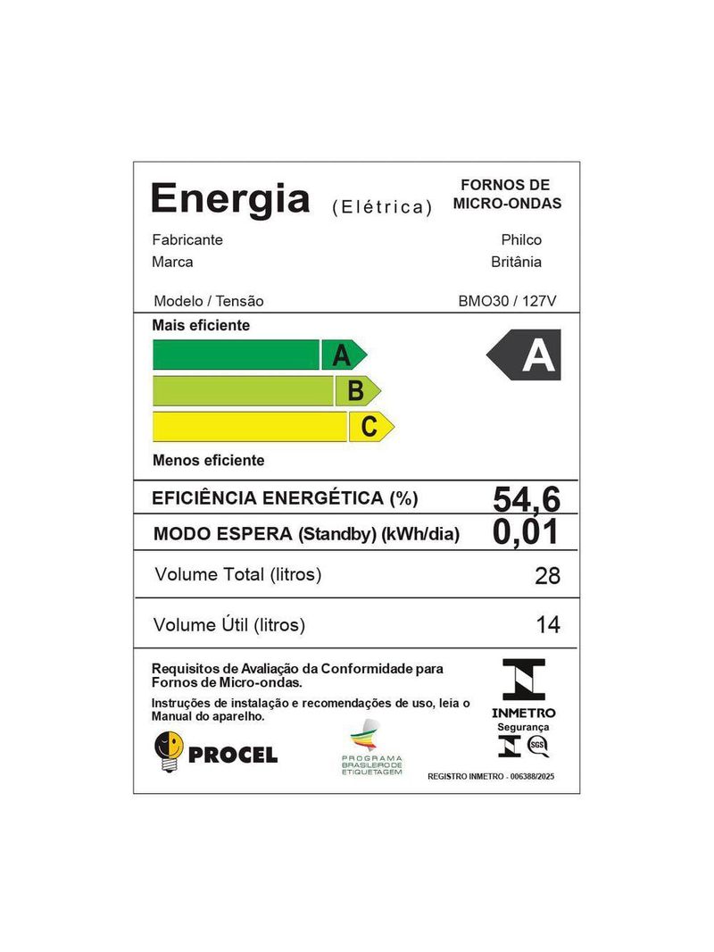 Micro-ondas Britânia 28L Branco Espelhado Limpa Fácil BMO30 110V
