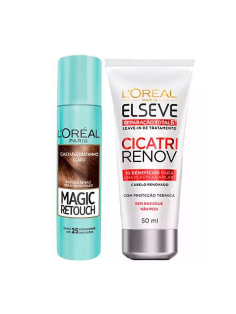 L'oréal paris magic retouch + cicatri renov kit - leave-in + corretivo capilar castanho claro
