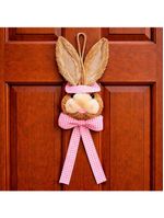 Decoração Páscoa Pendente Cabeça Coelho Com Laço Palha 40cm Rosa