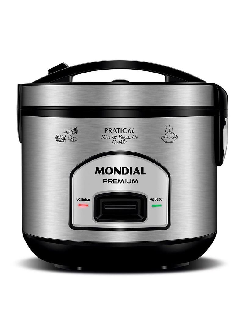 Panela elétrica de arroz mondial pe-43 6 xícaras - preta/inox