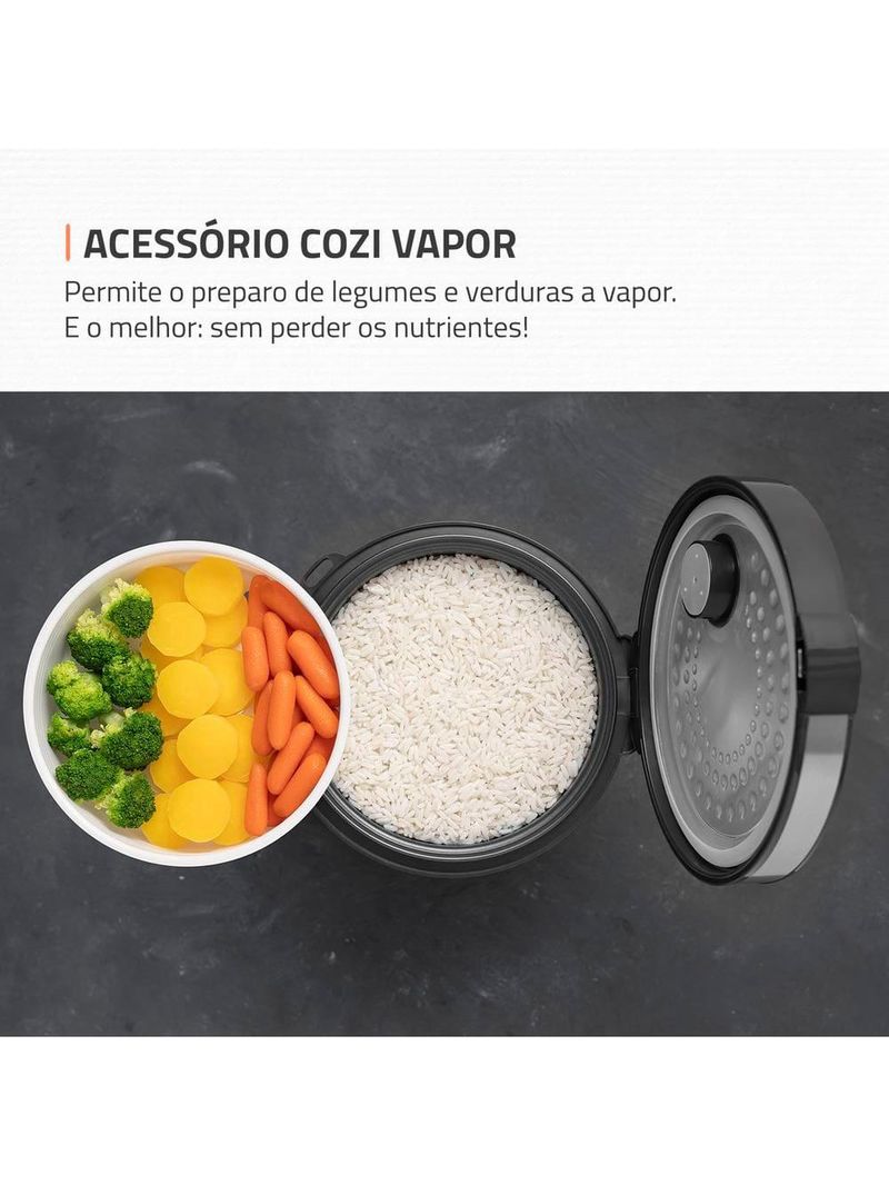 Panela elétrica de arroz mondial pe-43 6 xícaras - preta/inox