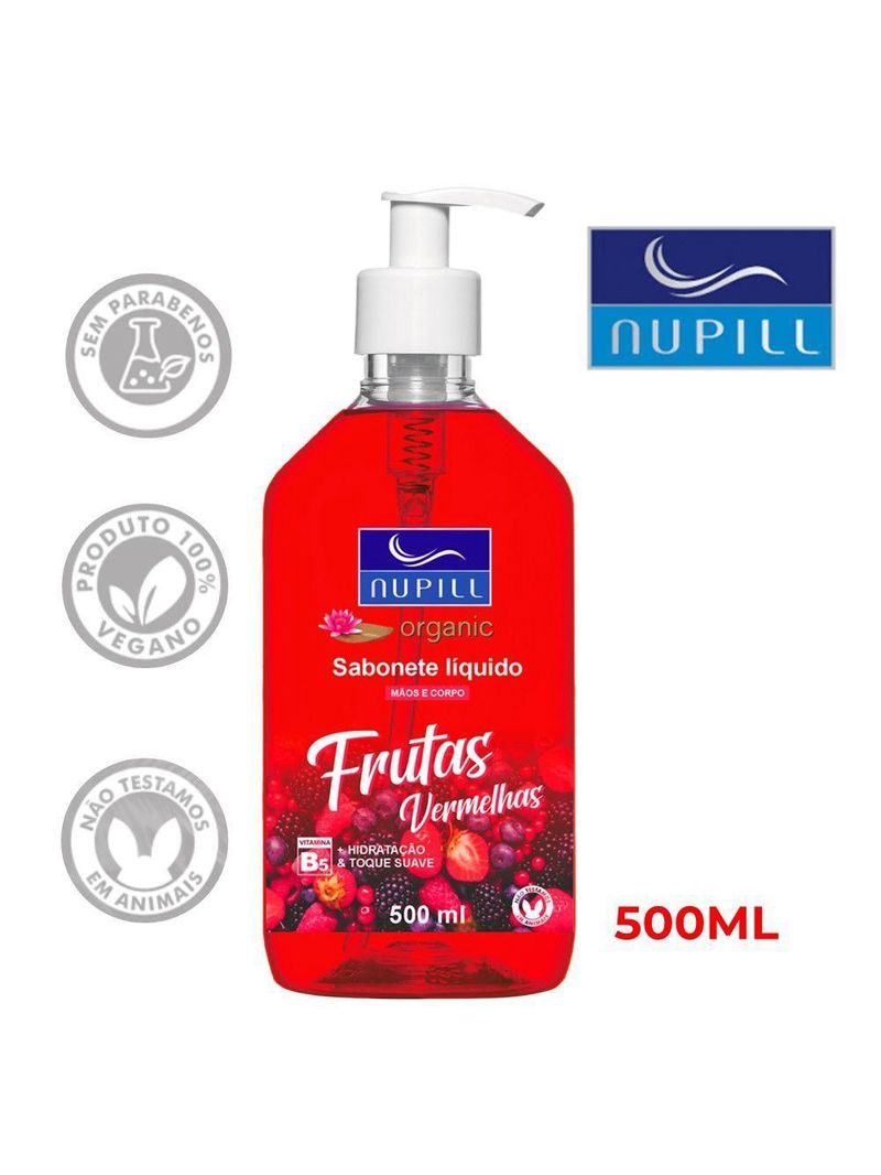 Sabonete Líquido Mãos E Corpo Frutas Vermelhas Nupill 500ml