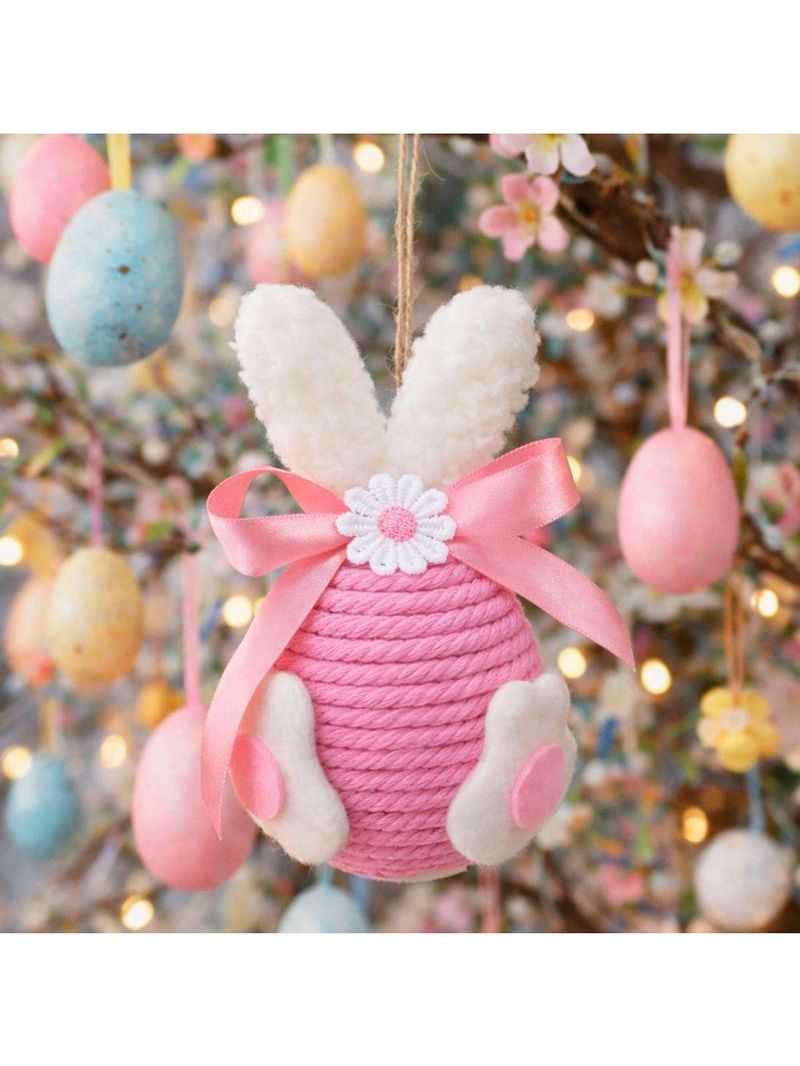Pendente Ovinhos Coelho Enfeite Decorativo De Páscoa 13x8cm Rosa