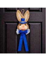 Pendente Cabeça Coelho Com Laço Decoração Páscoa Palha 40cm Azul