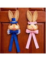 Pendente Casal Cabeça Coelho Decoração De Páscoa Palha 40cm