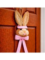 Pendente Casal Cabeça Coelho Decoração De Páscoa Palha 40cm
