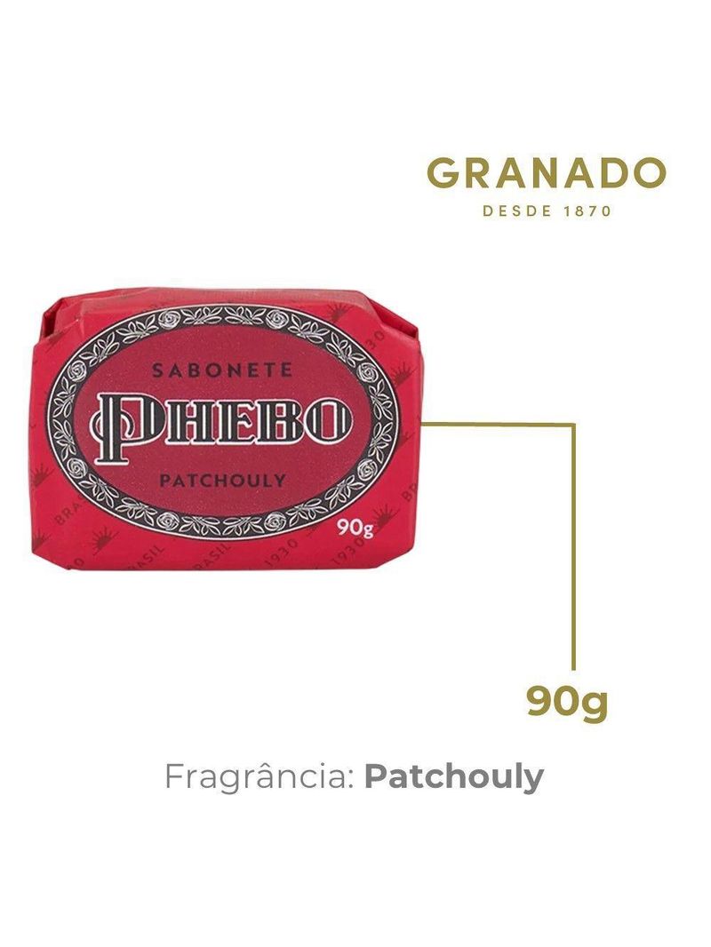 Kit 4 Sabonete Phebo Granado Patchouly Glicerina Base Vegetal Em Barra 90g