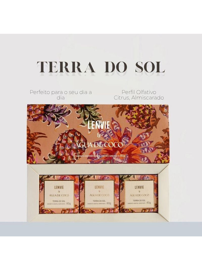 Kit 3 Sabonetes Em Barra 80g Terra Do Sol água De Coco Lenvie