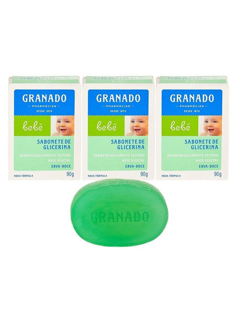 Kit 3 Sabonete Em Barra Para Bebê 90g Glicerina Erva Doce Natural Granado