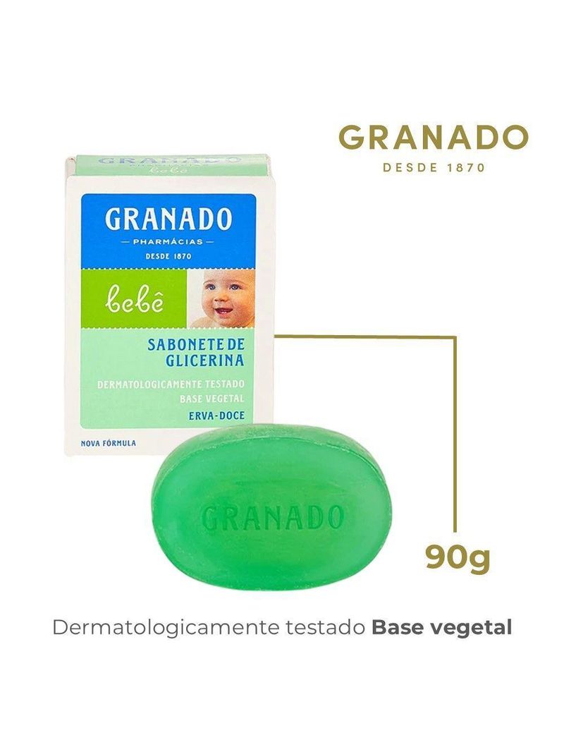 Kit 3 Sabonete Em Barra Para Bebê 90g Glicerina Erva Doce Natural Granado