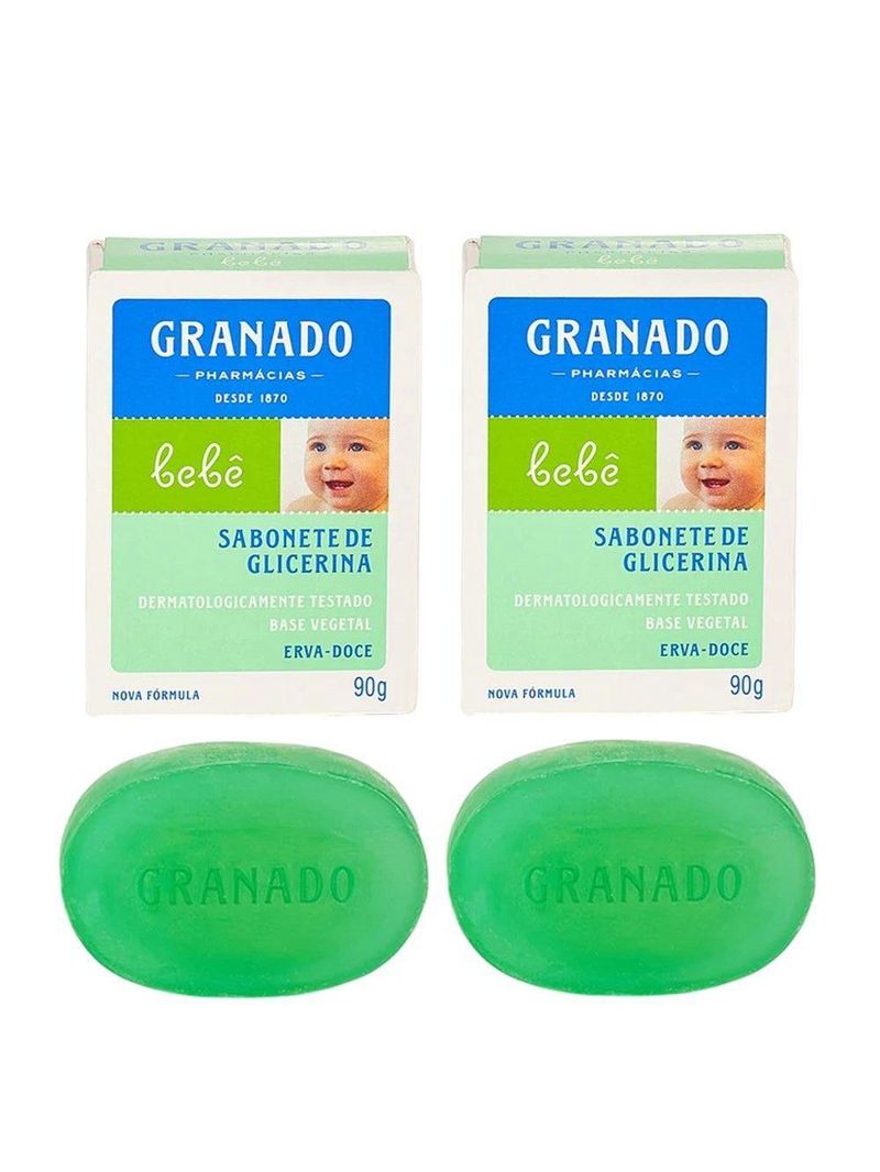 Kit 2 Sabonete Em Barra Para Bebê 90g Glicerina Erva Doce Natural Granado