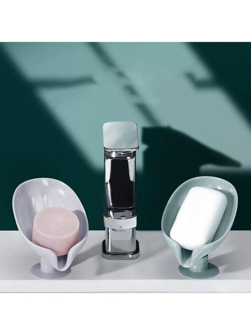 Kit 2 Saboneteira De Pia Com Ventosa E Drenagem Plástico Cinza Lyor