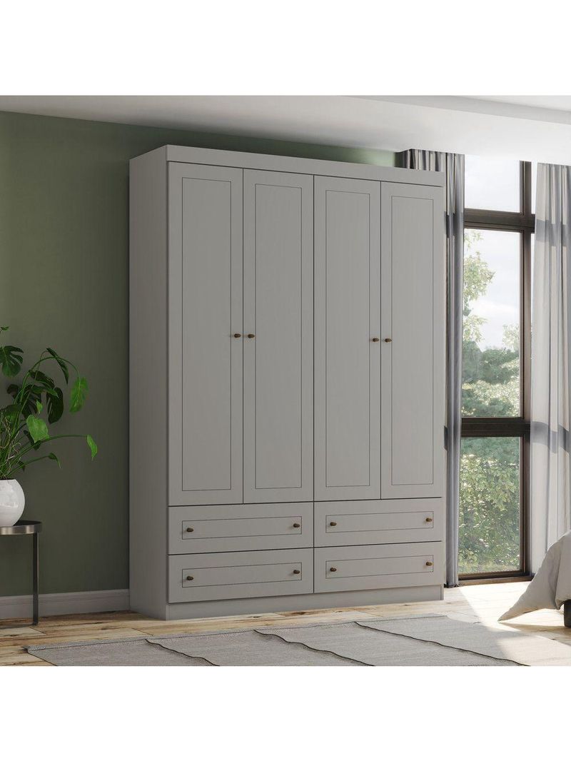 Guarda Roupa Infantil 4 Portas 4 Gavetas Americano Henn Cinza